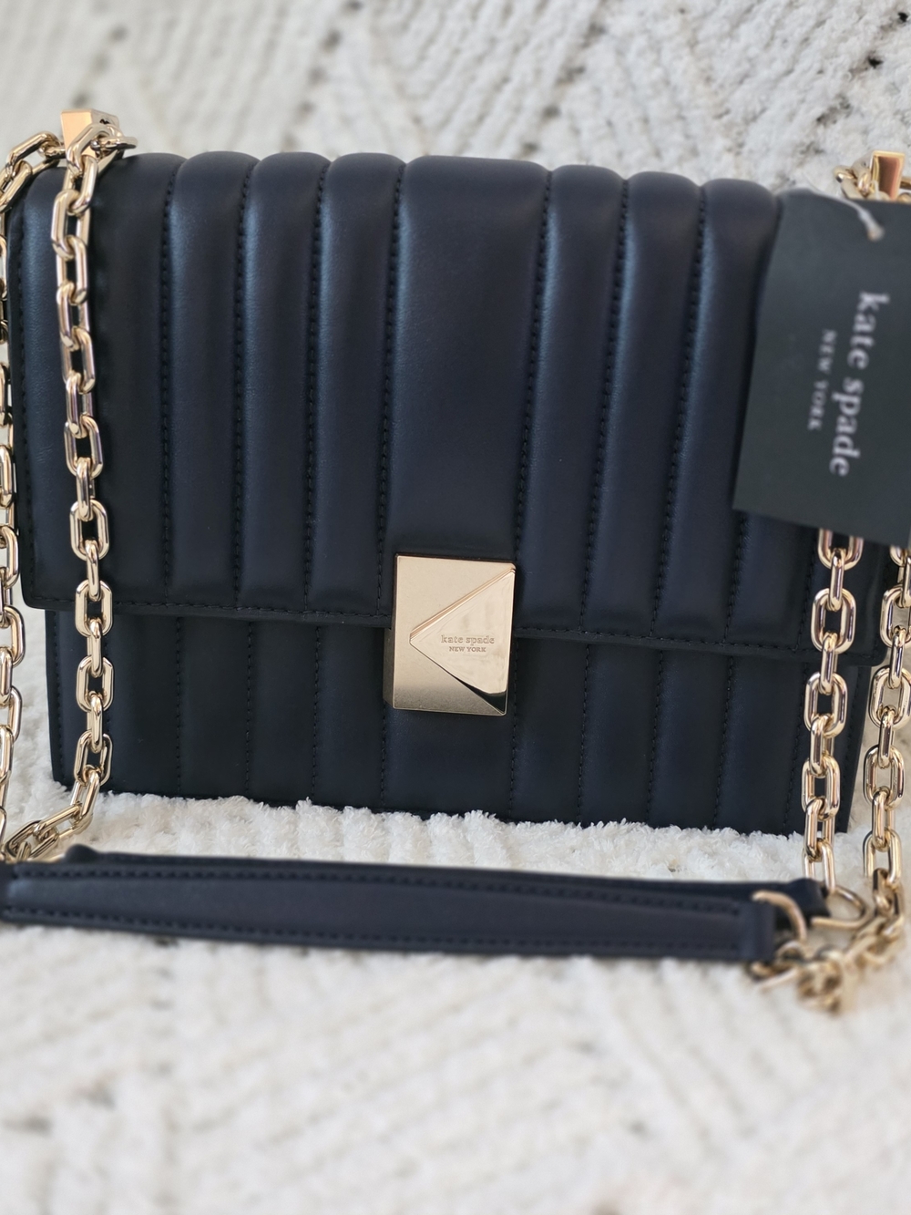 kate spade Quilted Black Chain Shoulder Bag with Gold Hardware